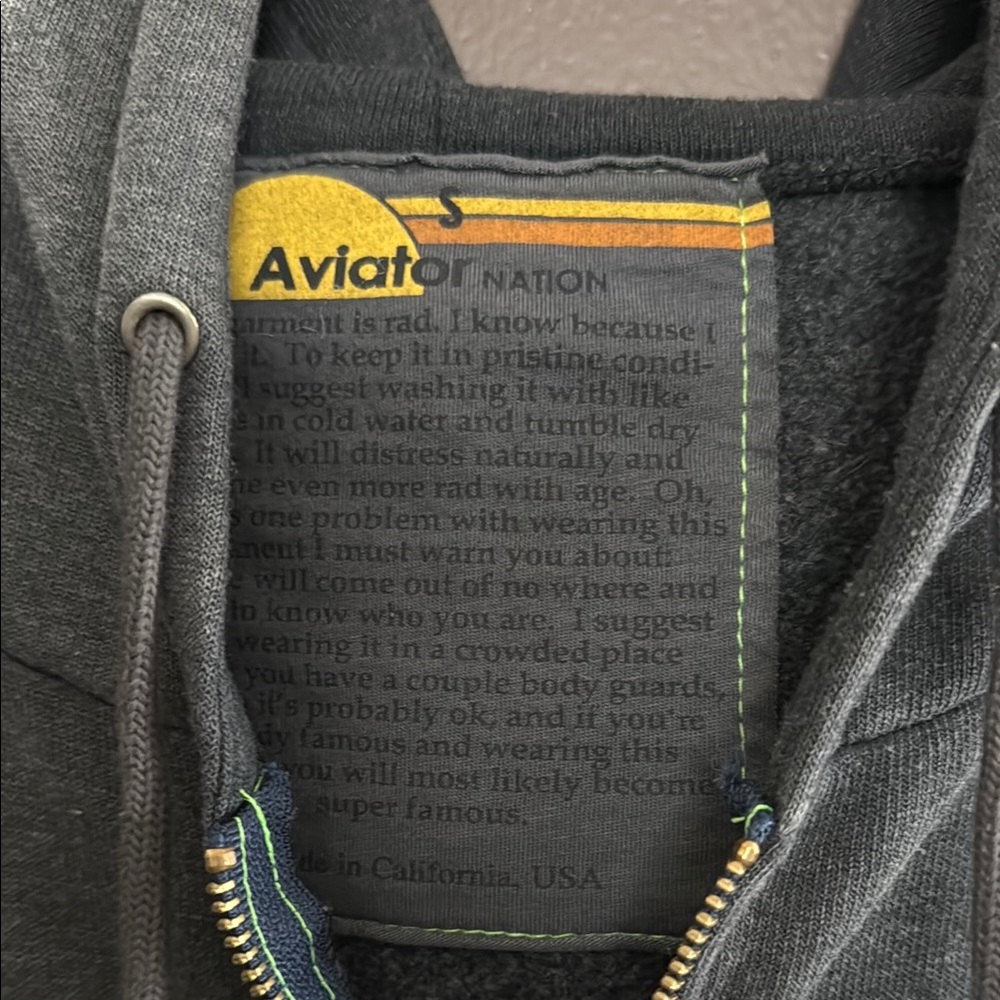 Aviator nation fade zip black/grey Hoodie with 5 stripes size small - Picture 4 of 8